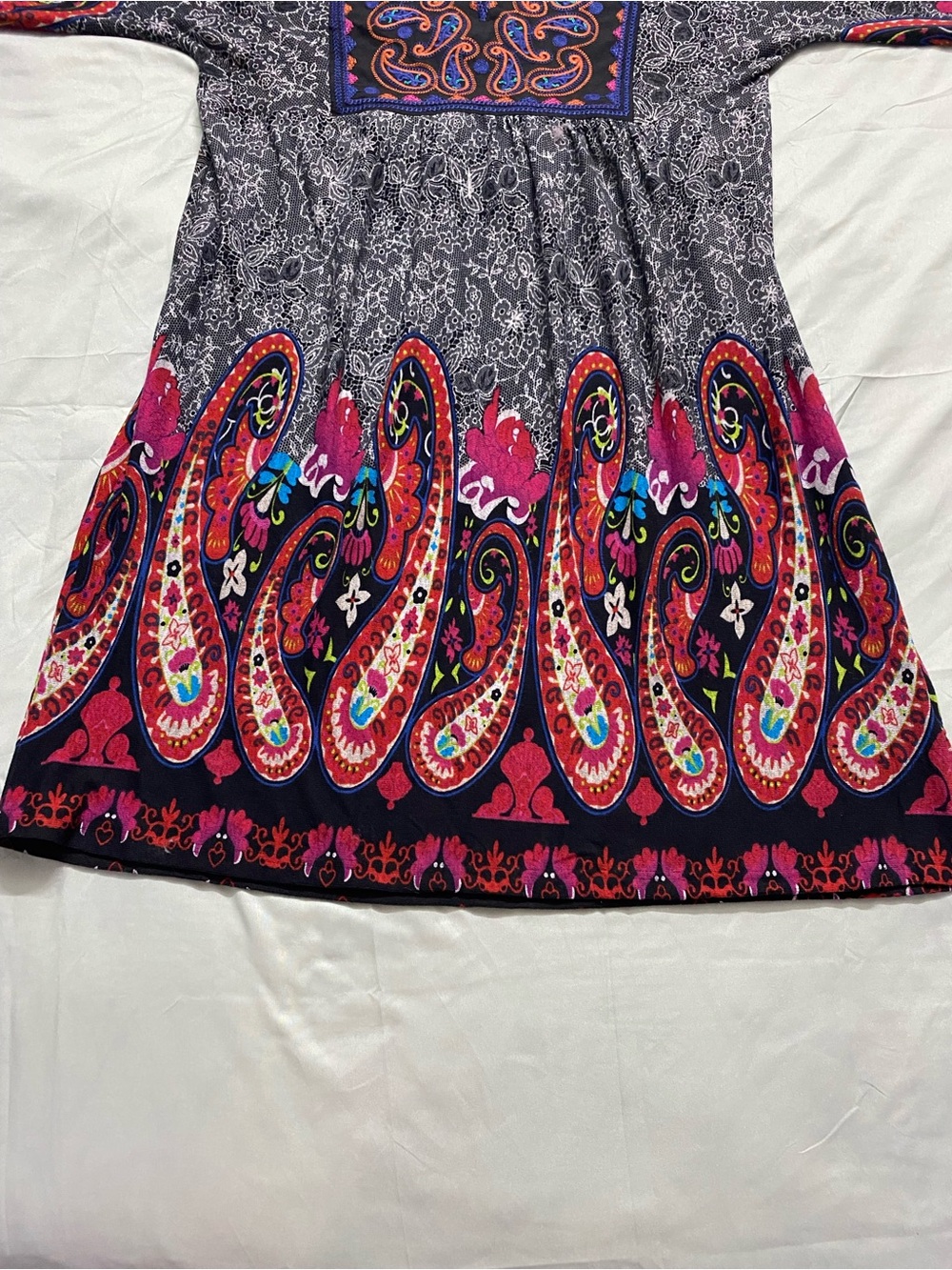 NWT White Mark Boho Embroidered Paisley V-Neck Mini Dress Large - Picture 6 of 10